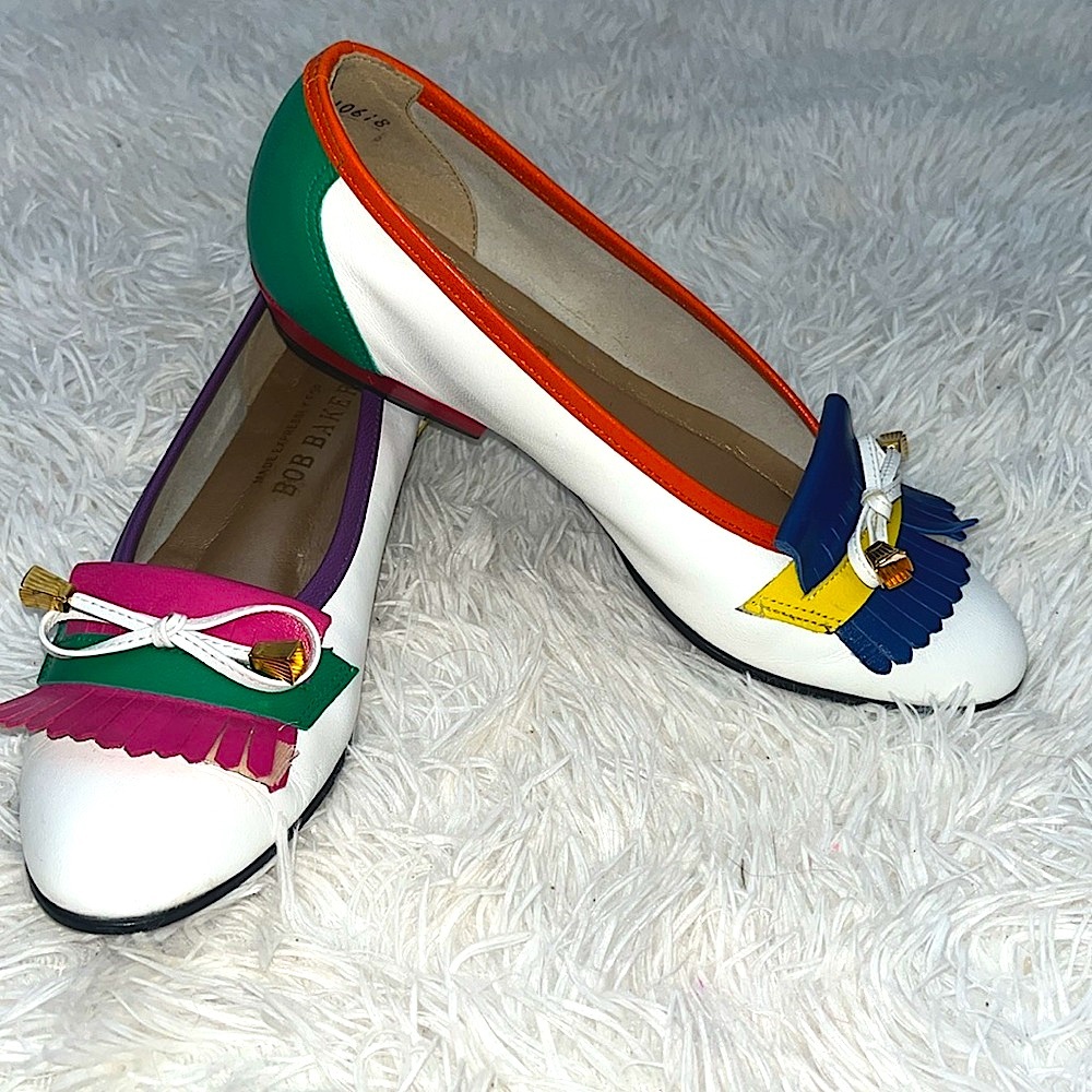 Vintage Bob Baker White Rainbow Leather  Loafers 6